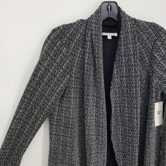Chaus Metallic Open Front Cardigan Top M Long Sleeves Holiday Silver Black - Picture 5 of 12
